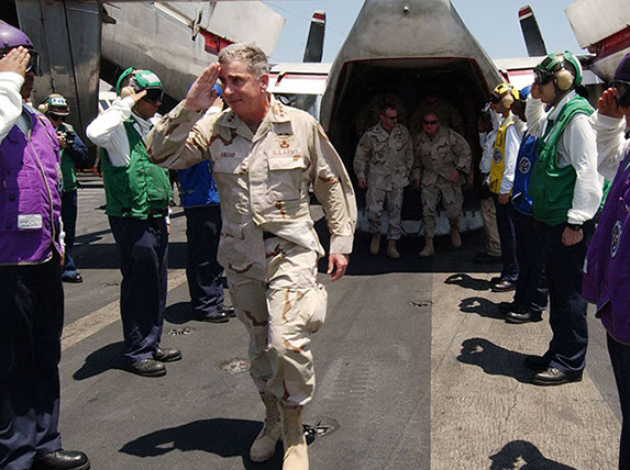 Troops disembarking military helicopter